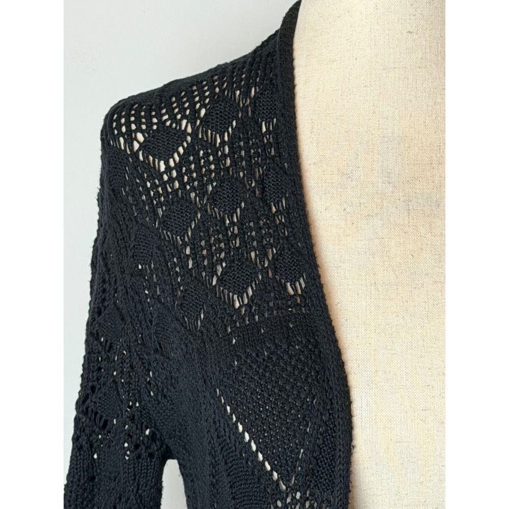 Johnny Was‎ Sweater Women XS Black Cotton Crochet Open Knit Duster Cardigan Boho - Picture 8 of 10